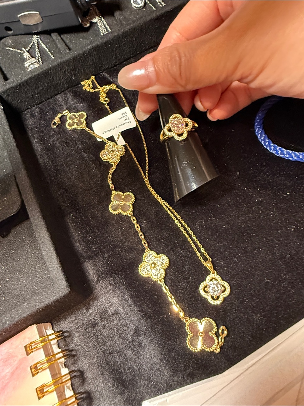 Gold Floral Motif Necklace and Ring Set - Elegant Women's Jewelry